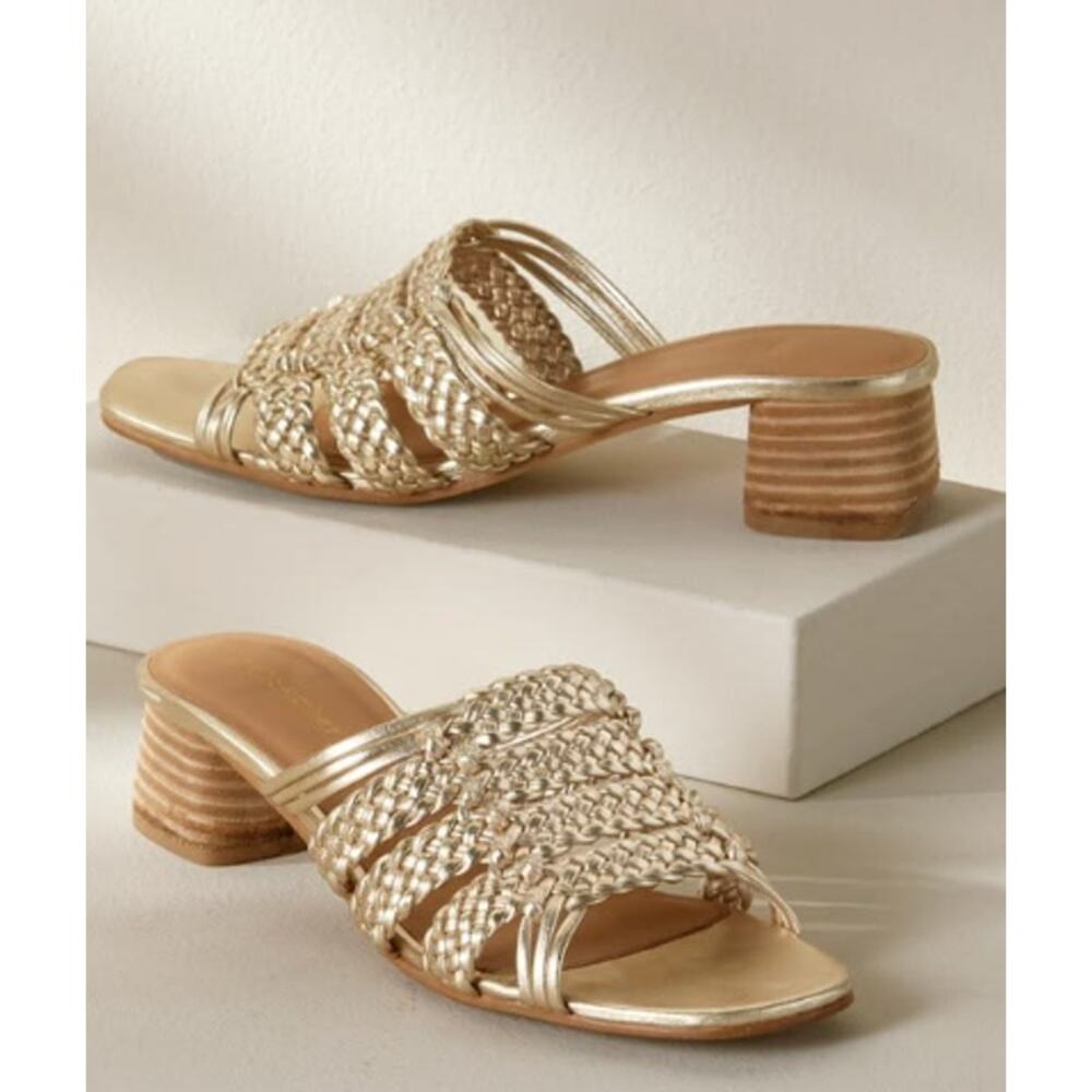 Salt + Umber Womens Riviera Braided Slide Heel Sandals EU 39 US 8 Gold EUC